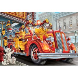 Vermont Christmas Company Fire Truck Pups Jigsaw Puzzle 100 Piece, Large Pieces Perfect for Kids and Seniors