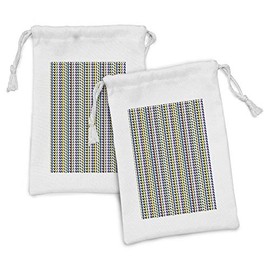 Ambesonne Geometric Fabric Pouch Set of 2, Abstract Continuous Pattern of Colorful Retro Funky Herringbone Zigzags Print, Small Drawstring Bag for Toiletries Masks and Favors, 9" x 6", Multicolor
