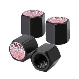 Tire Valve Stem Caps 4 Pack, Car Wheel Stem Caps,Aluminum Air Valve Covers Universal Fit for Cars, SUVs,Trucks, Bikes, and Motorcycles(Pink Glitter Leopard)