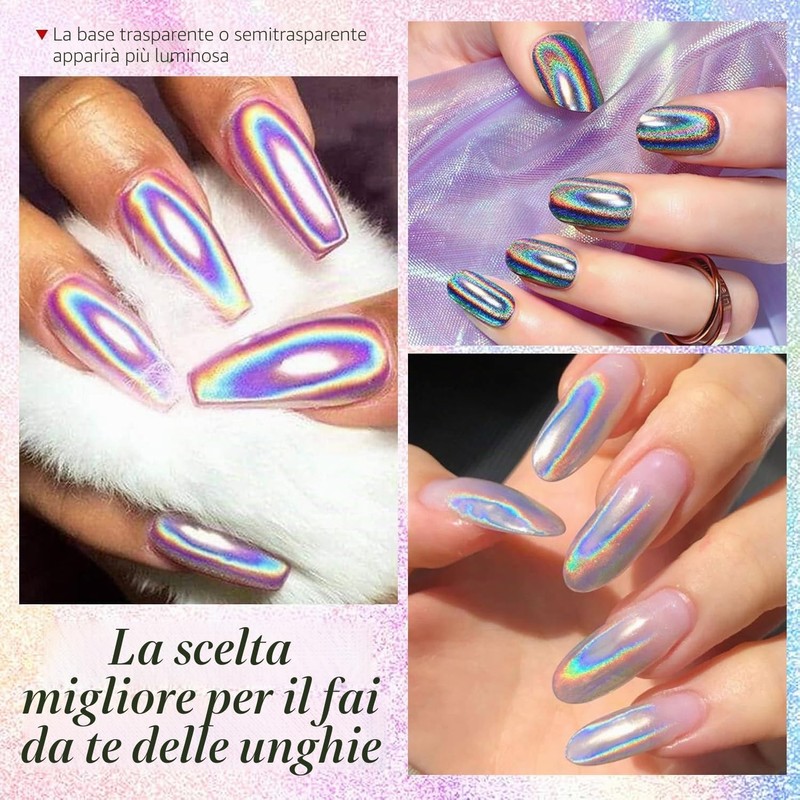 BISHENGYF Polvere olografica cromata, 1 g, effetto laser a specchio,
