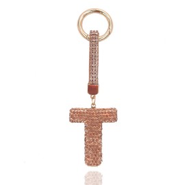 Gold Initial Letter Keychain Gift for Women Girls Bling Sparkly Cute Backpack Car Key Accessories (T)