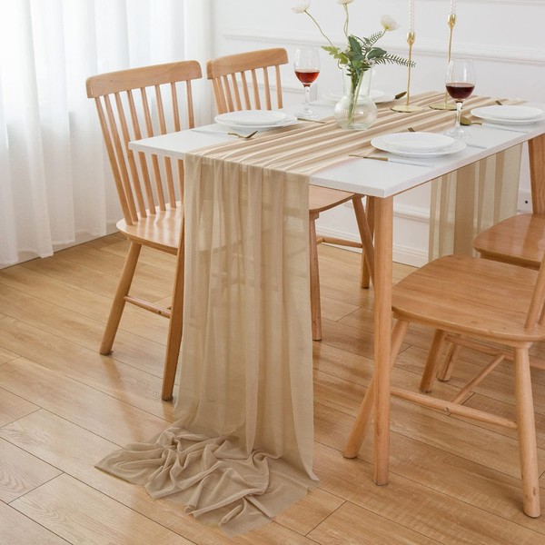 AOKSUNONA Table Runner Chiffon 27x157 Inch Brown Table Runner Fabric