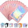 100pcs Mylar Holographic Bags 8x13cm,Pink Smell Proof Mylar Bags Resealable Sweet Pouches,Small Plastic Bags Sample Bags for Lipgloss,Jewelry,Eyelash,Food Storage Gift Grip Foil Ziplock Mylar Bags