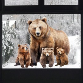 Runtoo Bear Window Clings Woodland Animal Wall Decals Funny Bear Wall Stickers Nursery Living Room Bedroom Home Decor