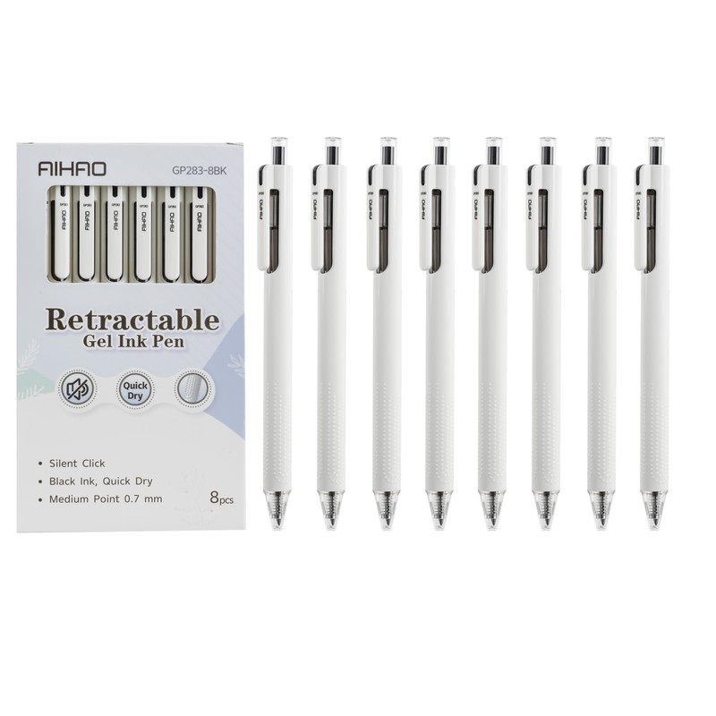 AIHAO Gel Pens, Black Ink 8ct Smooth Writing, Retractable Rollerball