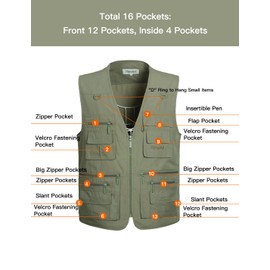 Flygo Mens Summer Outdoor Work Safari Fishing Travel Photo Vest with Pockets (XX-Large, Style 01 Beige)