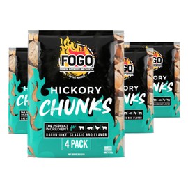 FOGO Hickory Wood Chunks for Grilling and Smoking, Classic Bold BBQ Flavor for Charcoal and Gas Grills, Made in USA, 3.85 lb Bag, 4-Pack