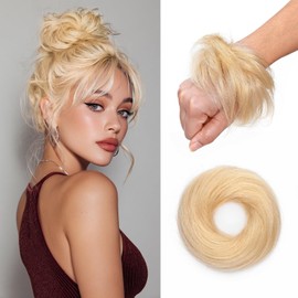 S-noilite Messy Bun Hair Piece Human Hair, Straight Platinum Blonde Human Hair Bun Hairpieces for Women Girls Smoothed Updo Donut Chignon Ponytail Extensions (1 Count)