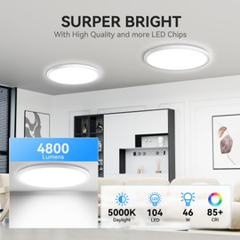 WKONCLDY 4 Pack 4700lm Super Slim 16 inch LED Ceiling Light, 5000K for Bedroom, Living Room, Dining Room (White, Four Pack)