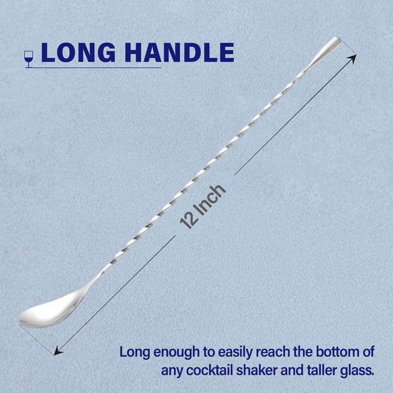 Briout 6 Pieces Bar Spoon, 12 Inches Long Handle Drink