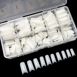 500PCS Half Cover False Nails Tips - Nail Tips, 10 Sizes Lady French Style Acrylic Artificial Tip Manicure with Box for Nail Art Salons and Home DIY - Color: Natural