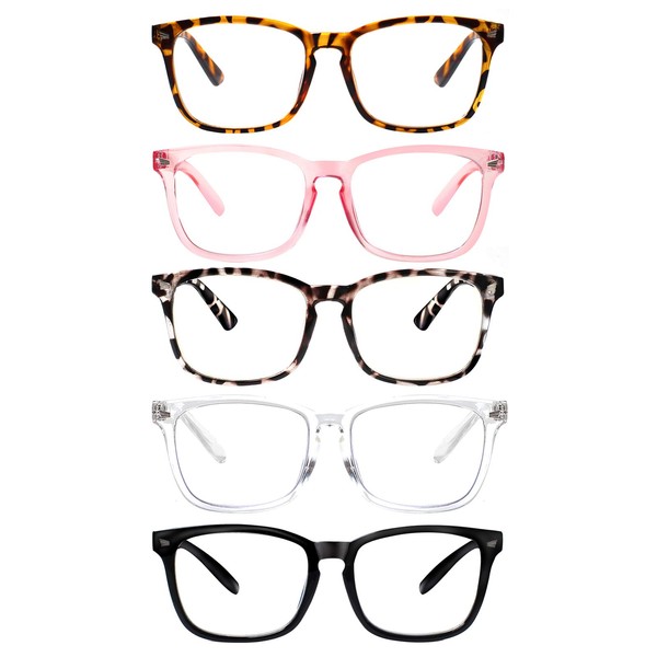 5 Pack Blue Light Blocking Reading Glasses,Spring Hinge Computer Readers