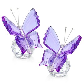 kanpura Set of 2 Crystal Butterfly Figurines with Glass Ball Base,Glass Butterfly Statues, Crystal Animal Figurines for Home Decor(Purple)