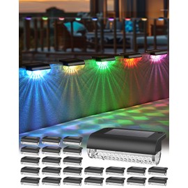 Herzila 24 Pack Solar Deck Lights Outdoor, RGB Waterproof Led Step Lights Solar Fence Lights for Outdoor Stairs, Step, Fence, Yard, Patio, and Pool(Color Changing)