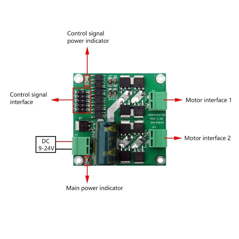 12/24V 7A 160W Dual DC Motor Module Drive Board,H Bridge