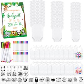 Panitay 100 Pcs Blank Bib Bodysuit Baby Shower Set Baby Shower Sign Blank Feeder Bib DIY Bodysuit Fabric Colorful Marker