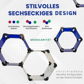 HexaFlex Modular Plexiglass Hexagon Shelving System, Expandable & Customisable, Wall Shelf for Books & Decoration, Set for 3 Honeycombs, Choice of Colours: Red, Green, Blue, Transparent (Red)