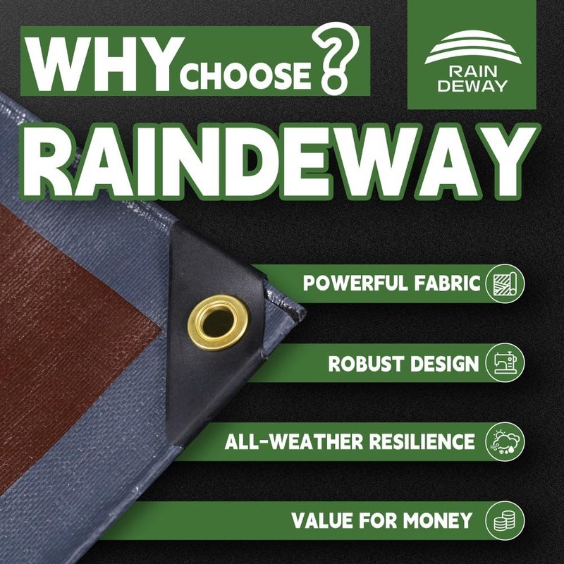 RAINDEWAY 8x8 Feet Super Heavy Duty Tarp 18 Mil, UV