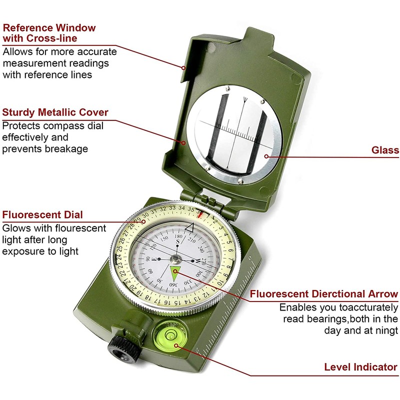 Hiking Compass, Military Compass Tactical Survival Navigation Compass Multifunctional Waterproof