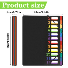 A4 Document Folder, Expanding Folder with 12 Compartments, Colourful Labels, Sorting Folder, Waterproof, Capacity Signature Folder A4 with Elastic Band, for School, Home, and Office Supplies (Black)
