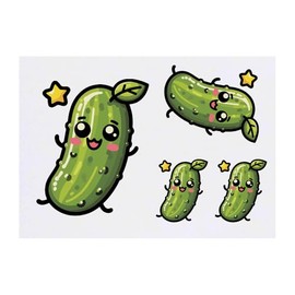 4 x 'Cute Kawaii Pickle' Temporary Tattoos - Water Resistant, Skin-Safe, Non-Toxic Transfers, Mixed Sizes (TO00075820)