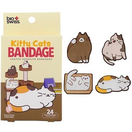 BioSwiss Vendas autoadhesivas con forma de gatito, sin látex, estériles, para el cuidado de heridas, divertidos suministros de primeros auxilios para niños y adultos, 24 unidades