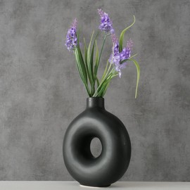 Boltze Lanyo 2010842 Vase Set (Colour Black, Ceramic Flower Vase, Round Shape, Dimensions 17 x 7 x 20 cm, Decorative Vase)