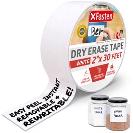 XFasten Dry Erase Tape White 2-Inch x 30-Feet Zero Smudging Ghosting-Free Whiteboard Tape, Reusable Dry Erase Labels for Storage Bins, Sentence Strips for Teachers