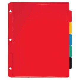 Mead Tab Dividers with Pocket, 3 Hole Punch, Fits 3 Ring Binder, Assorted Colors, 5 Pack (20038)