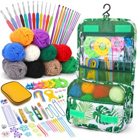 Yizzvb 131 PCS Crochet Kit for Beginners, Crochet Set, Yarn for Crocheting, Beginner Crochet Kits for Adults, Knitting Kit with Crochet Supplies and Storage Bag for DIY Crochet Craft