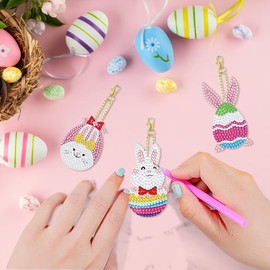 MHwan Children's Diamond Painting, Pack of 10 5D Cute Rabbit Egg Diamond Painting Easter Pendants, DIY Diamond Painting Set for Children to Promote Children's Practical Skills and Attention