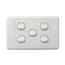 Contech CLSOL 5 Gang 2 Way Push Button Light Switch Horizontal, SAA Approved, 10A 250V PVC White, Button Rotatable