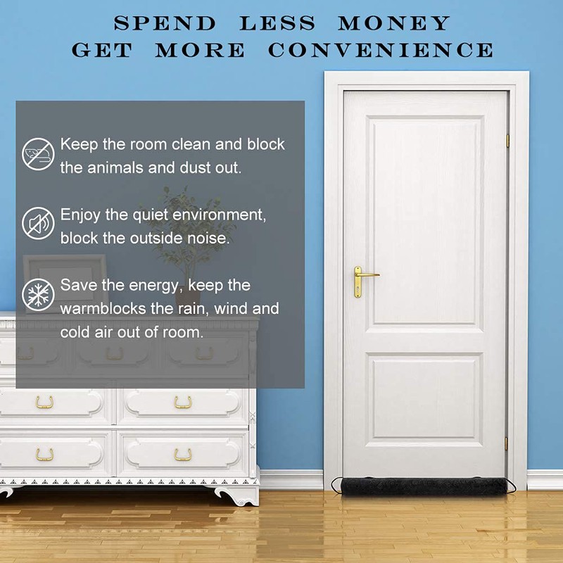 Under Door Draft Stopper 36 Inch, Black Weighted Door Draft