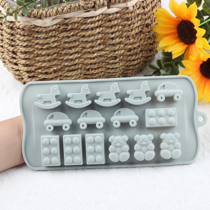 AIBOYA 15 Cavity Bear Silicone Candy Molds Car Wooden Horse