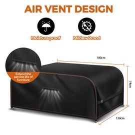 Garden Furniture Covers Waterproof with Air Vent 420D Heavy Duty Rectangular Rattan Patio Outdoor Furniture Covers Waterproof for 180x120x74CM Outdoor Table Chairs Sofa Bistro Set Outside Seating