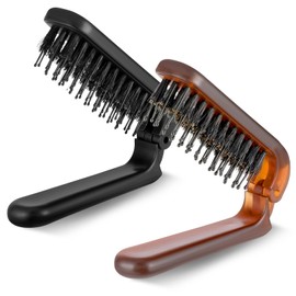 IANFAN 2 Pcs Folding Boar Bristle Brush, Portable Pocket Travel Folding Hair Brush Anti-Static Soft Boar Bristles Hairbrush for Wet/Dry Thin, Thick, Curly, Straight