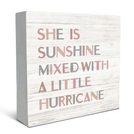 SRADMO She Is Sunshine Mixed with a Little Hurricane Boho Wood Box Sign Desk Decor, Baby Girls Inspirational Quotes Wooden Block Box Sign Decoration For Girls Room Nursery Playroom Shelf Table Decor