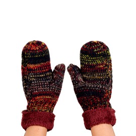 C.C Winter Warm Knit Soft Fuzzy Lined Cuff Mittens Gloves, Tribal Blend Red