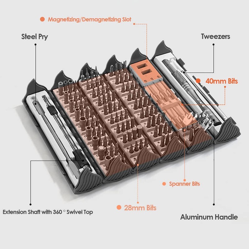 Precision Screwdriver Set Cylinder Organizing Case 128pcs in 1 Case