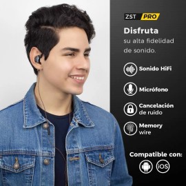 KZ Binden Audífonos Híbridos Kz Zst Pro Dual Drivers Para Gamer 3.5mm, Cable Desmontable, Ultra Alta Fidelidad Color Carbón