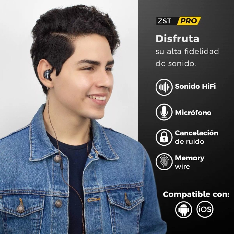 KZ Binden Audífonos Híbridos Kz Zst Pro Dual Drivers Para