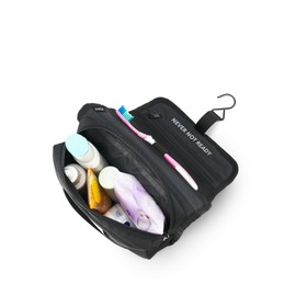 AEVOR Wash Bag Water Resistant Toiletry Bag Wash Bag with Hanger Hook Compact Travel Holiday Festival Backpacking Compartments for Utensils Toiletries Black, Black Eclipse, Foldable and foldable