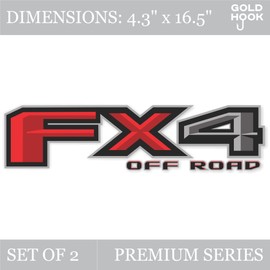 Gold Hook FX4 Off Road Decals Compatible with Ford F-150 F-250 F-350 - Premium Series - Black Red Metallic Finish - Set of 2
