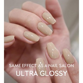 Beaolata Semi Cured Gel Nail Strips - UV Light Gel Nail Stickers - 20 Long Lasting Salon Quality Wraps (Almond Cream Nude)