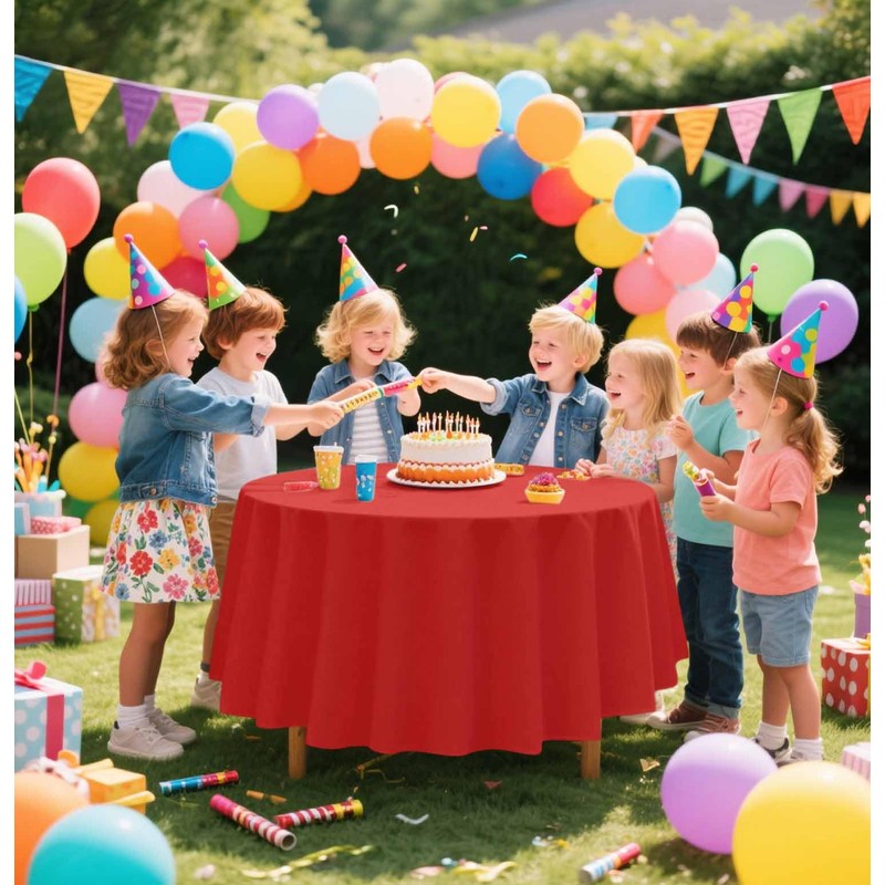 SietDESEO 2 Pack Red Tablecloth Round 84 x 84 Plastic