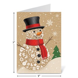 Current Jolly Snowman Kraft Christmas Greeting Cards Set - Set of 18 Large 5 x 7-Inch Folded Cards, Themed Holiday Card Value Pack, Envelopes Included