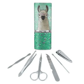 Hip Llama with Glasses Stainless Steel Manicure Pedicure Grooming Beauty Care Travel Kit