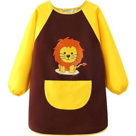 MESU Kids Art Smocks Long Sleeve Apron Waterproof Artist Painting Children Apron Lion Coffee L
