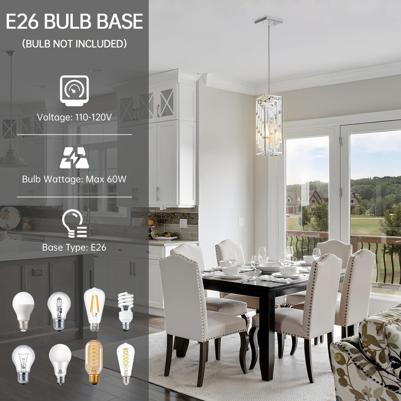 Chrome Pendant Lights Kitchen Island 1 Pack, Mini Crystal Chandeliers,