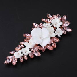 Teyglen White Flower Wedding Hair Pins Bridal Crystal Hair Clip Floral Flower Hair Barrette for Bride Pink Rhinestone Headpiece Handmade Hair Piece for Women(Pink)